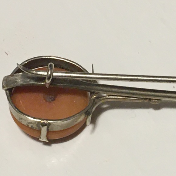 Antique Victorian 9K Gold Open Pin Brooch with Pink Coral - Picture 4 of 6